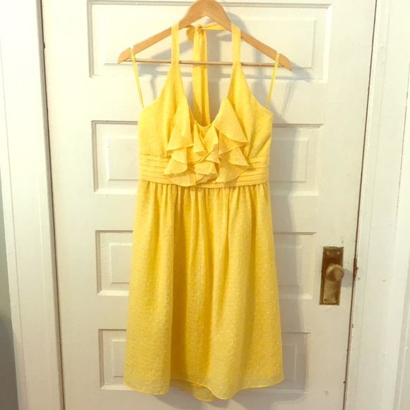 bcbg yellow ruffle dress